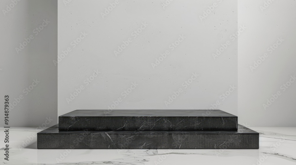Black concrete podium for product display on white background Black concrete podium for product display on white background