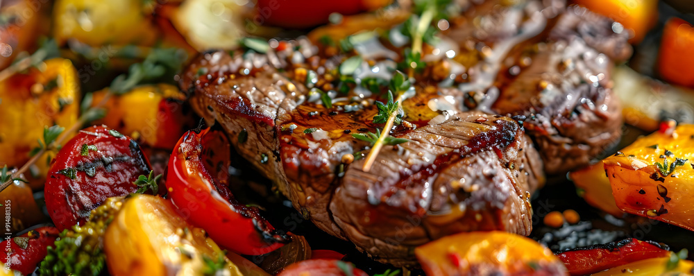 Grilled Steak with Roasted Vegetables Photo Grilled Steak with Roasted Vegetables Photo