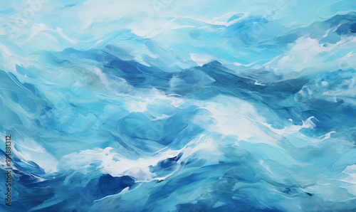 Seamless abstract turquoise blue rolling ocean waves