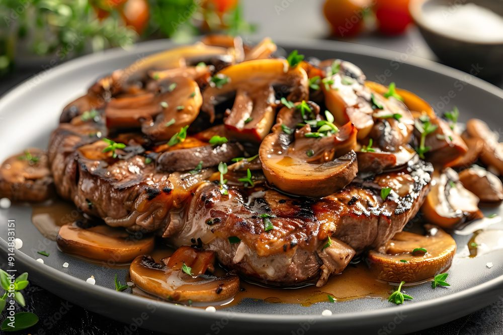 Grilled Steak with Mushroom Sauce - Realistic Food Photo Grilled Steak with Mushroom Sauce - Realistic Food Photo