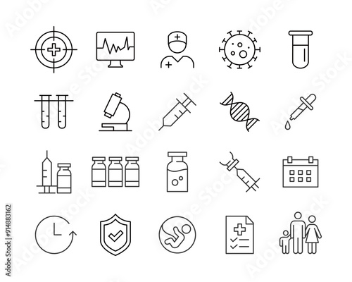 Vaccination Icons - Vector Line. Editable Stroke.