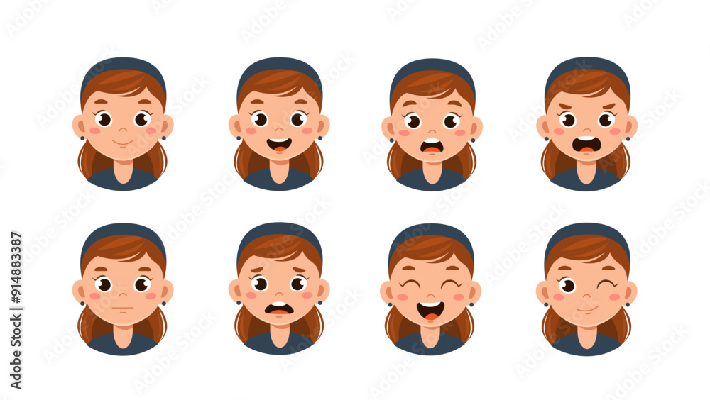 Female maid constructor. Woman with different emotions and feelings. Kit for creating cartoons. Pack of heads and faces. Cleaning service. Flat vector collection Female maid constructor. Woman with different emotions and feelings. Kit for creating cartoons. Pack of heads and faces. Cleaning service. Flat vector collection