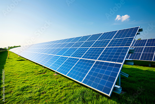 Large solar panels field generating clean renewable energy.