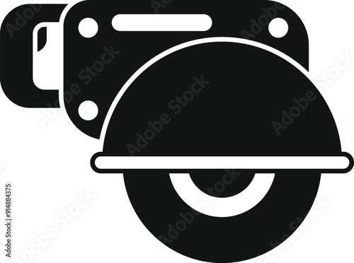 Black glyph icon for a circular saw, a power tool used in construction for cutting wood, metal and other materials