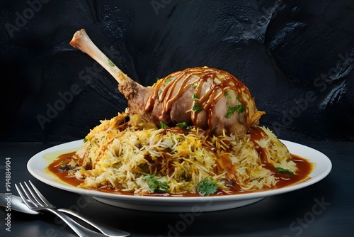 Mutton Raan Roast Biryani, Roasted Lamb Leg Biryani, and Mutton Leg Roast Biryani
 photo