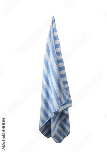Blue and white striped towel with horizontal stripes and transparent background for use in graphics and media design.
