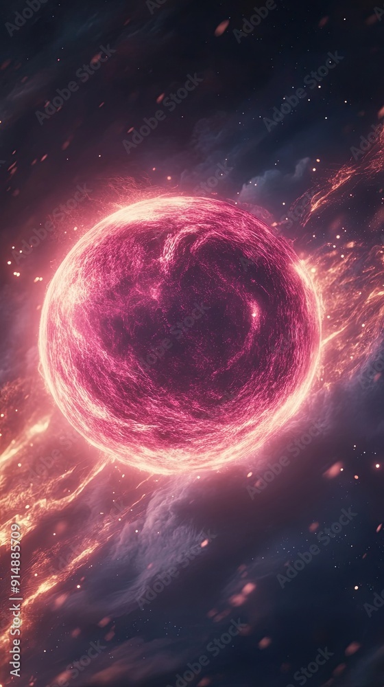 A Pink Glowing Orb in a Starry Galaxy A Pink Glowing Orb in a Starry Galaxy