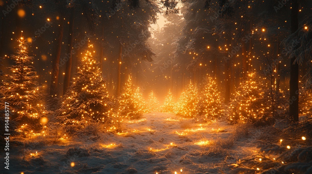 Magical forest with Christmas trees and glowing lights, ideal for festive and holiday themes, isolated on transparent background, Generative AI Magical forest with Christmas trees and glowing lights, ideal for festive and holiday themes, isolated on transparent background, Generative AI