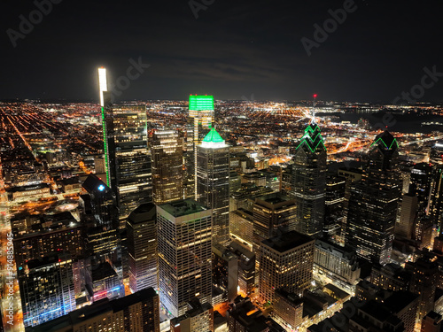 Aerial View of Center City Philadelphia at Night
