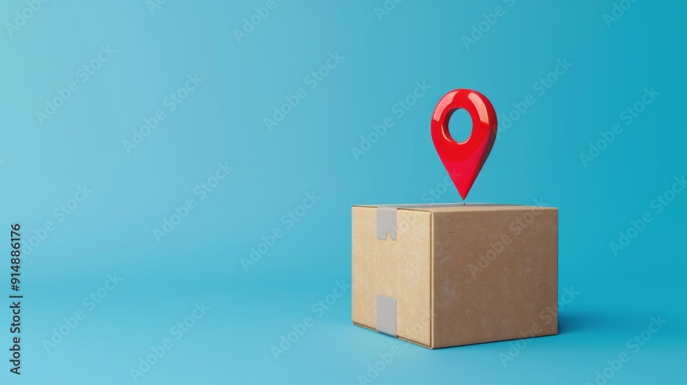 Red Pin Location Marker on a Cardboard Box Red Pin Location Marker on a Cardboard Box