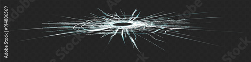 Broken glass triple bullet holes in glass isolated on black