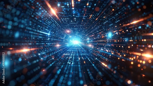 Wallpaper Mural Abstract Digital Tunnel With Blue and Orange Lights Torontodigital.ca