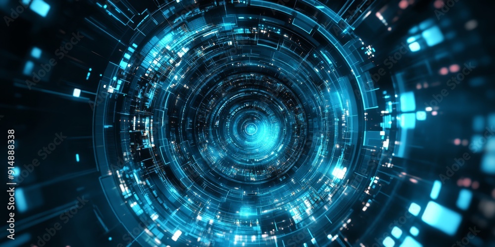 Fototapeta premium Futuristic Time Travel Concept: Abstract Technological Background with Clocks and Chronometry Elements. Innovative Blue Sci-Fi Design for Creative Marketing and Advertising. High-Tech Temporal Visuali