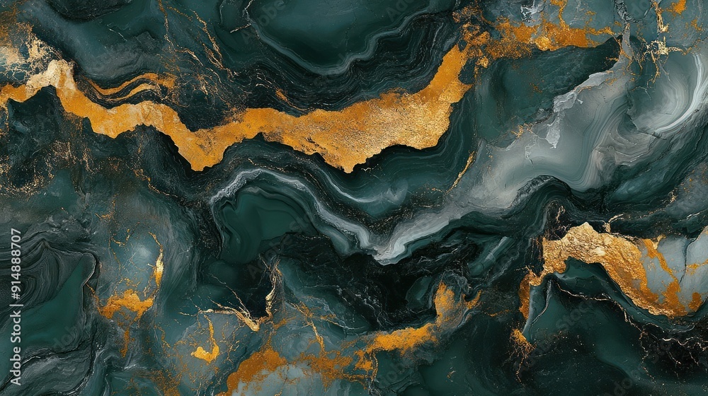 Obraz premium Abstract Swirling Marble Pattern with Gold Accents