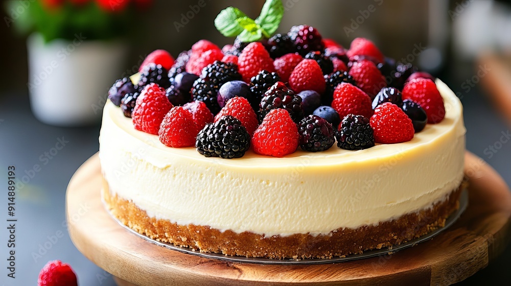 Classic cheesecake topped with berries Classic cheesecake topped with berries