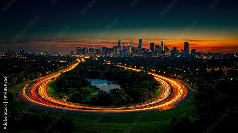 Cityscape at night, urban skyline, illuminated buildings Background Cityscape at night, urban skyline, illuminated buildings Background