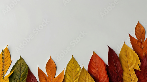 autumn fall colorful foliage leaf leaves on white background for customizable negative text space for typography