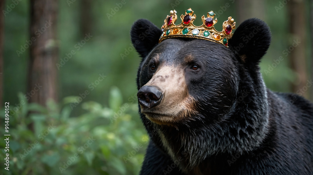 brown bear princess in the woods wearing a golden tiara crown brown bear princess in the woods wearing a golden tiara crown