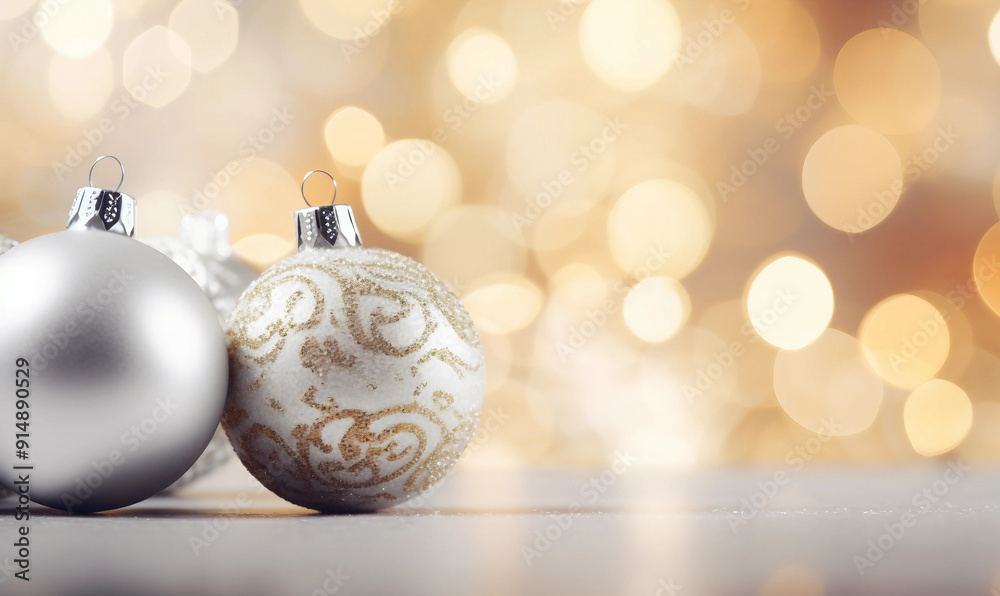 Silver and white Christmas balls with lights Silver and white Christmas balls with lights