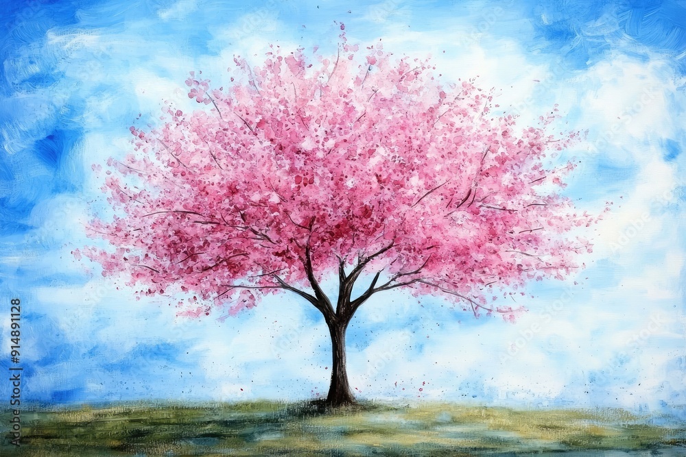 A vibrant, pink blossom tree under a blue sky, symbolizing renewal and beauty in nature's artistry. A vibrant, pink blossom tree under a blue sky, symbolizing renewal and beauty in nature's artistry.