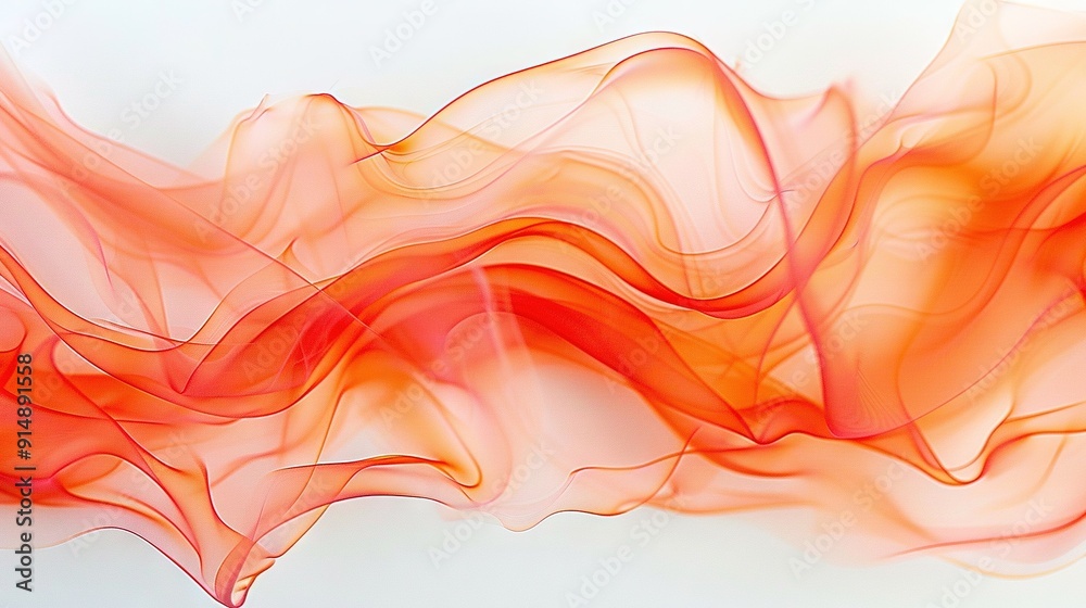   A close-up of a red and orange wave on a white background with a blue sky in the background