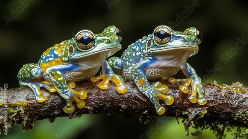 Two Peacock tree frogs (Leptopelis vermiculatus), also known as Amani forest tree frogs or vermiculated tree frogs, native to forest areas in Tanzania. photo