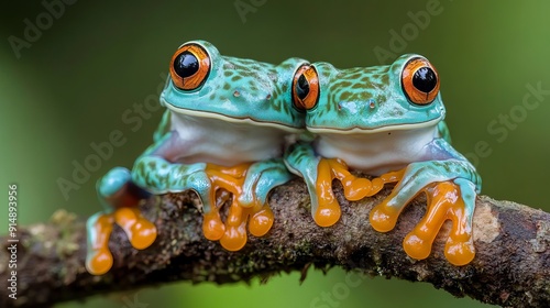 Two Peacock tree frogs (Leptopelis vermiculatus), also known as Amani forest tree frogs or vermiculated tree frogs, native to forest areas in Tanzania. photo