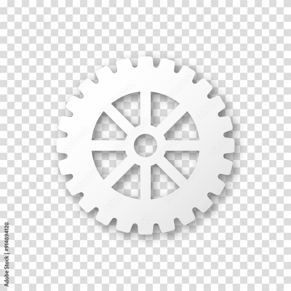 Gear icon, flat design. Machine sprocket gear icon. Realistic vector cogwheel sign symbol on a transparent background. Gear icon, flat design. Machine sprocket gear icon. Realistic vector cogwheel sign symbol on a transparent background.