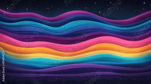  Multicolored paper wave in air, stars in background