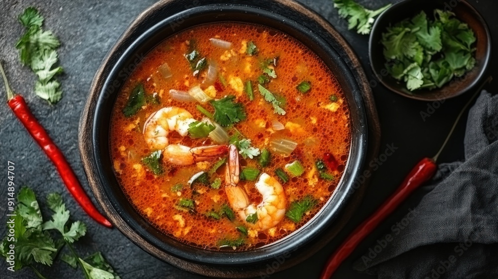 Spicy Tom Yum Soup with Shrimp and Herbs Spicy Tom Yum Soup with Shrimp and Herbs