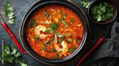 Spicy Tom Yum Soup with Shrimp and Herbs