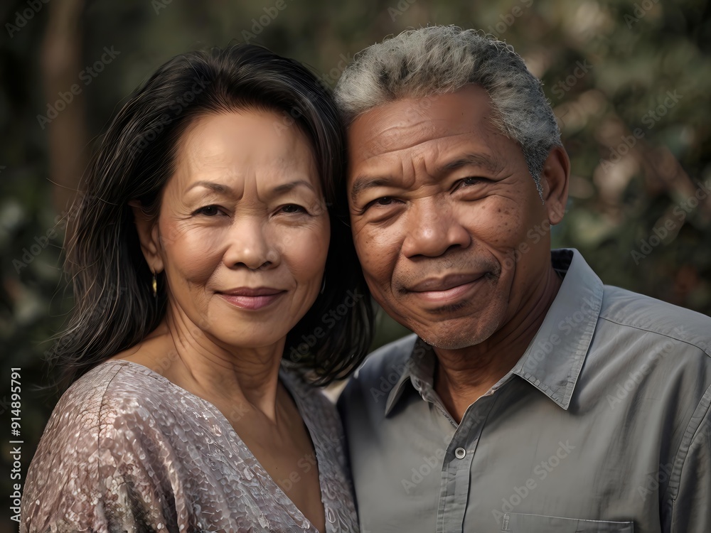 Portrait of a couple of black man from Africa and white woman from Asia, individuals of different races Portrait of a couple of black man from Africa and white woman from Asia, individuals of different races