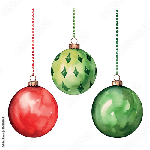 Festive watercolor Christmas ornaments