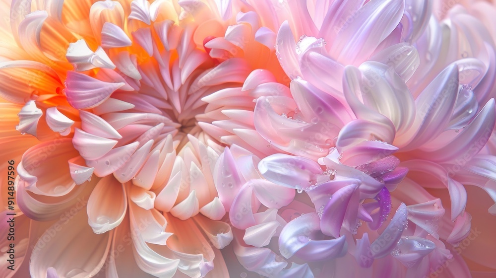 Obraz premium Close-up of Delicate Pink and Orange Flower Petals with Water Droplets