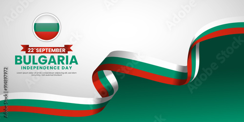 Bulgaria independence day banner illustration waving ribbon flag background