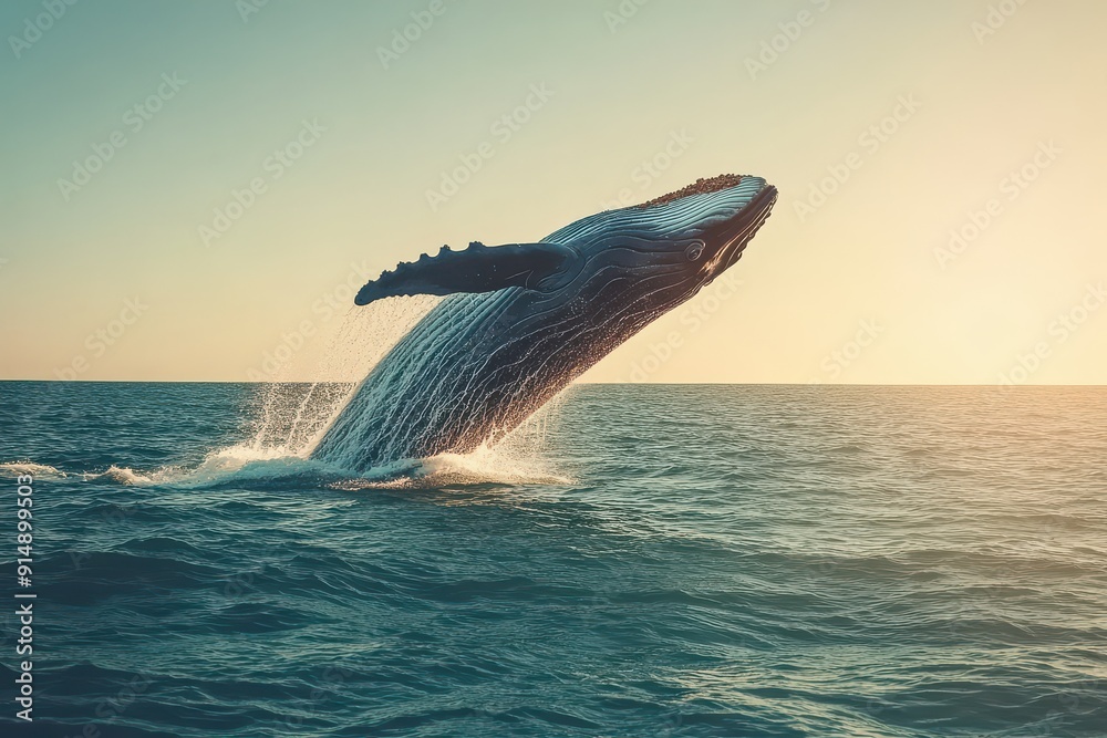 Fototapeta premium Giant whale breaching the surface of the ocean