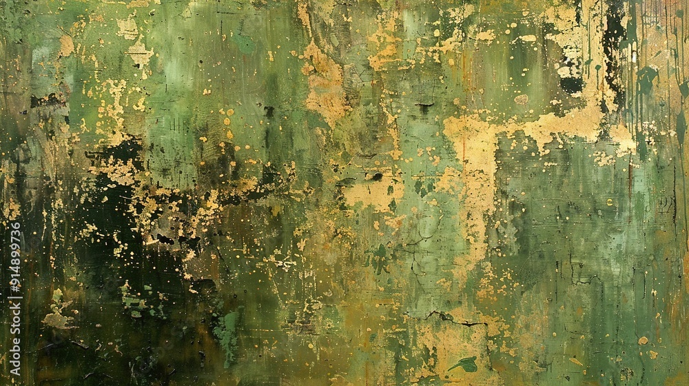 A close-up of a green and yellow wall with peeling paint on both sides A close-up of a green and yellow wall with peeling paint on both sides