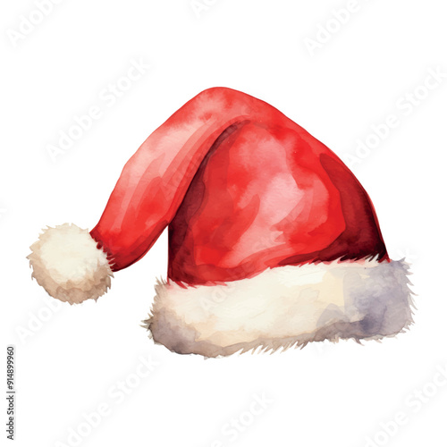 Festive watercolor Santa hat illustration