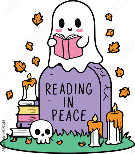 Halloween Cute Spooky Trendy Book Lover Bookish Ghost clipart element for decorate invitation greeting birthday party celebration wedding card poster banner wallpaper backgrounds