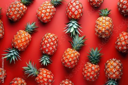 Pineapples Pattern on Red Background