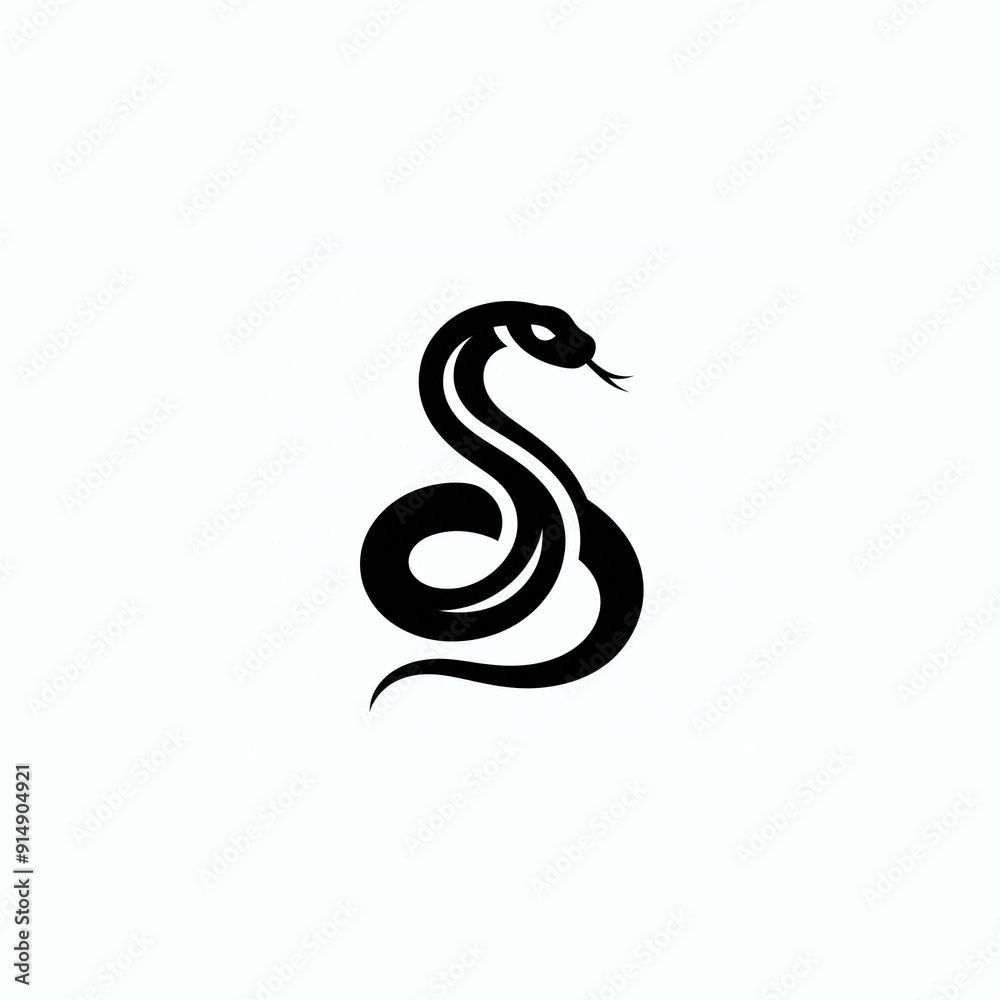 Naklejka premium A black snake icon. black and white image.