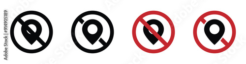 No GPS vector icons. Invalid location signs. Prohibited pointer symbols