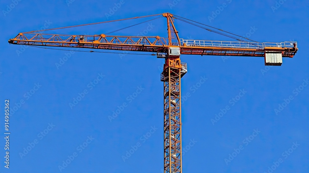 Orange Construction Crane Against a Clear Blue Sky Orange Construction Crane Against a Clear Blue Sky