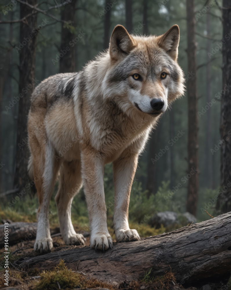 Majestic Wolf in a Serene Forest Majestic Wolf in a Serene Forest