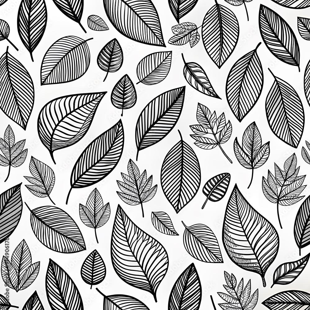 Obraz premium Beautiful modern falling leaves seamless pattern, hand drawn detailed leaves, autumn design, great for textiles prints, banners, wallpapers, wrapping.