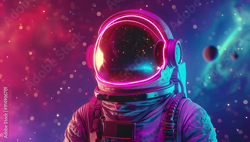 3d illustration of an astronaut in outer space. synth-wave astronaut, design