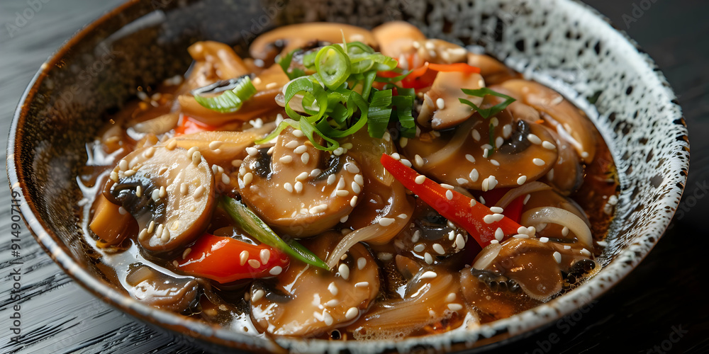 Delicious Sesame Mushroom Stir-fry in a Bowl - Photo Delicious Sesame Mushroom Stir-fry in a Bowl - Photo