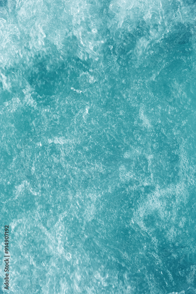 Bubbling water texture, flow thermal water as abstract background macro photo, spa and wellness theme, gentle ripples and gurgling on white turquoise aquatic surface, sea color gradient