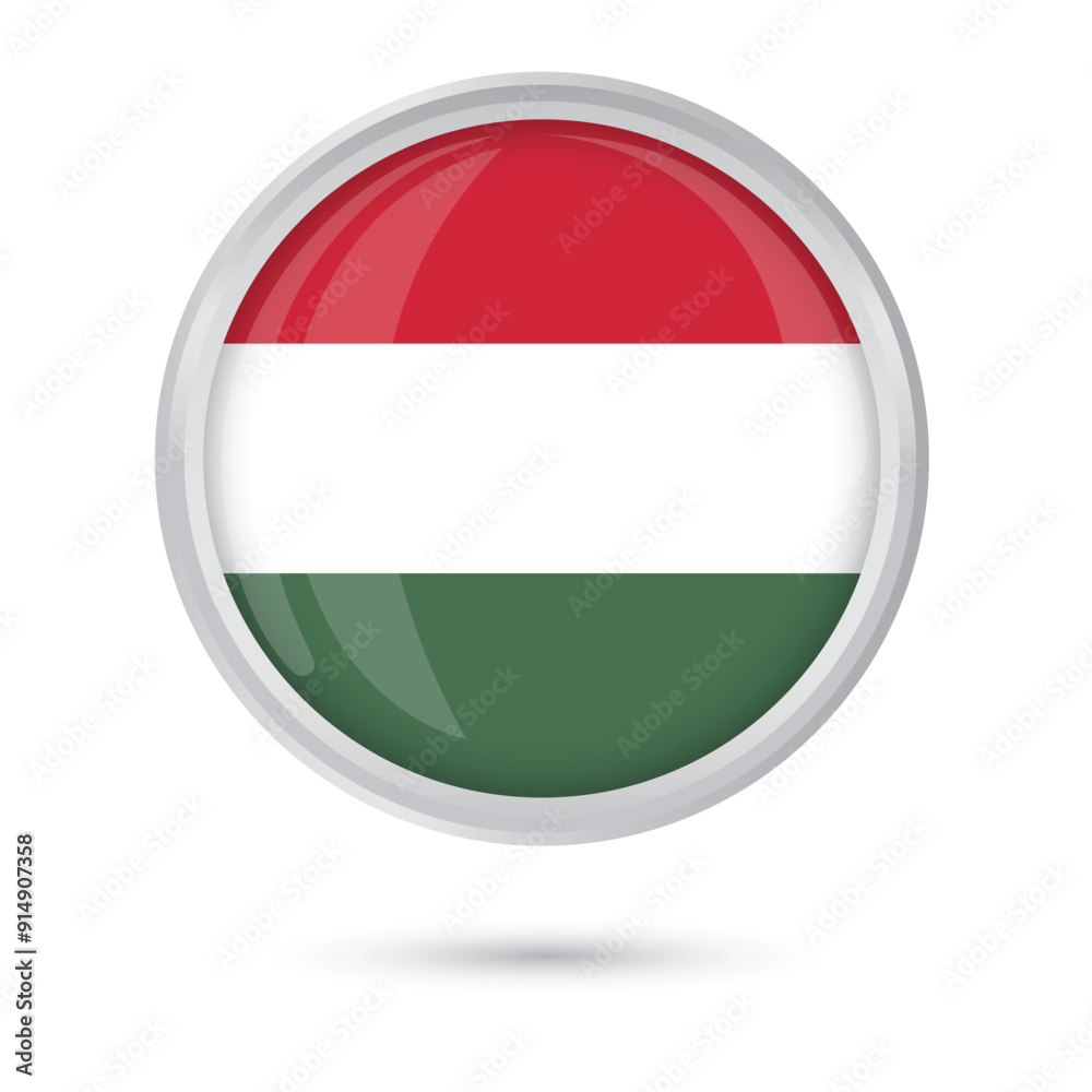 Hungary round flag in round frame on white background isolated vector illustration for national day celebration independance day. official flag of hungary tricolor original standard colors. Hungary round flag in round frame on white background isolated vector illustration for national day celebration independance day. official flag of hungary tricolor original standard colors.
