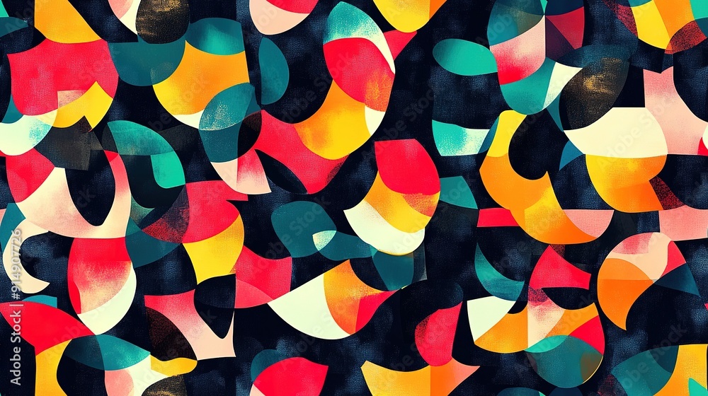 Fototapeta premium Abstract Colorful Geometric Pattern with Curved Shapes on a Dark Background
